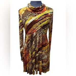 Women’s Isle Apparel Animal Print Long Sleeve Empire Waist Mini Dress- medium